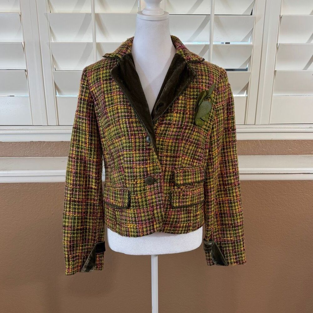 Vintage Jones Wear Tweed Blazer Sz 6 Fairycore Whimsigoth Dark Academia Velvet